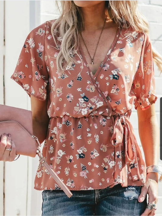 Floral Wrap Top Blouse