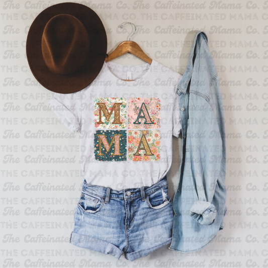 Mama Faux Embroidery Flower Shirt