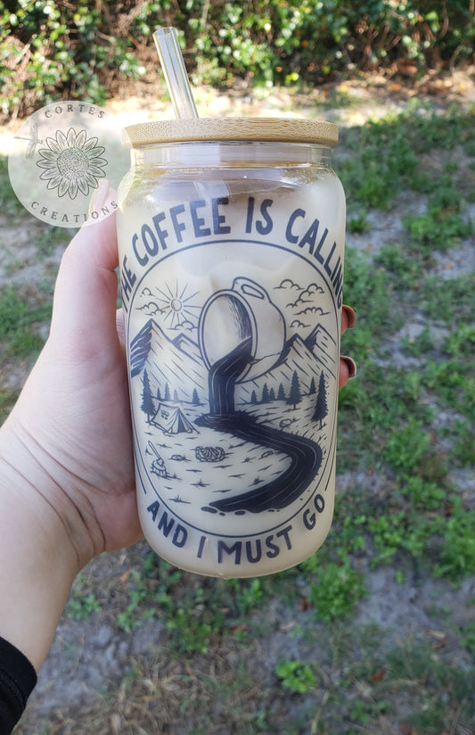 Glass Can Tumbler 16oz - Coffee Is Calling And I Must Go