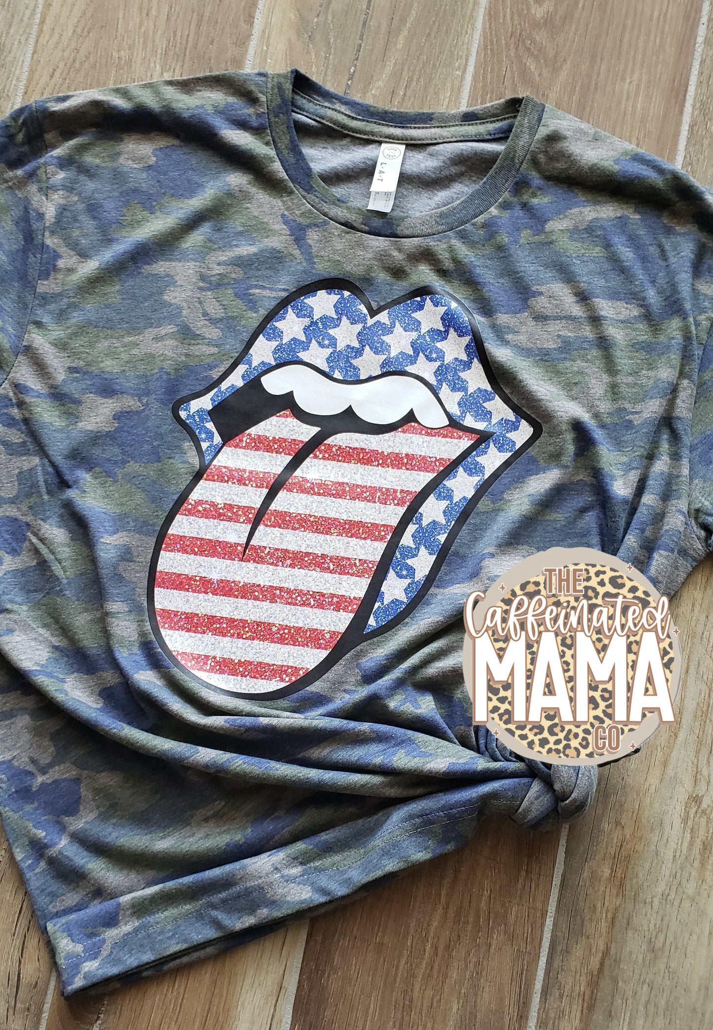 American Flag Lips and Tongue Camo Shirt