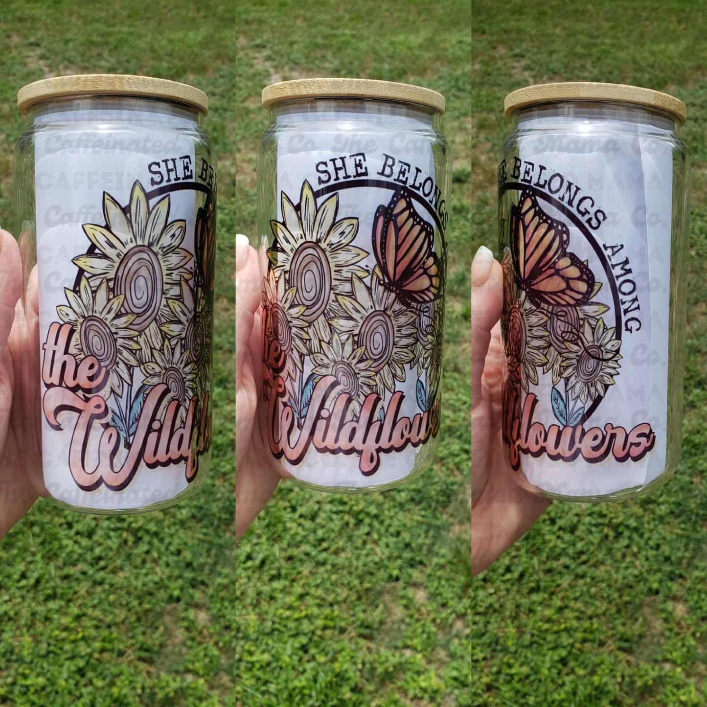 Glass Can Tumbler 16oz - She Belong Among The Wildflowers