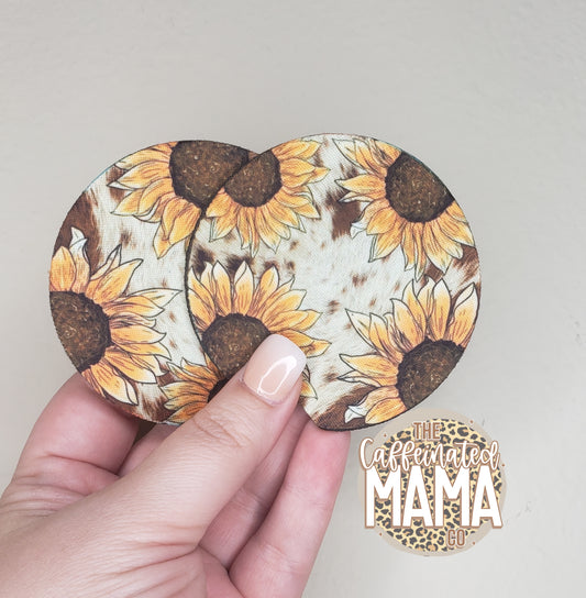 Car Coasters - Cowhide Sunflowers